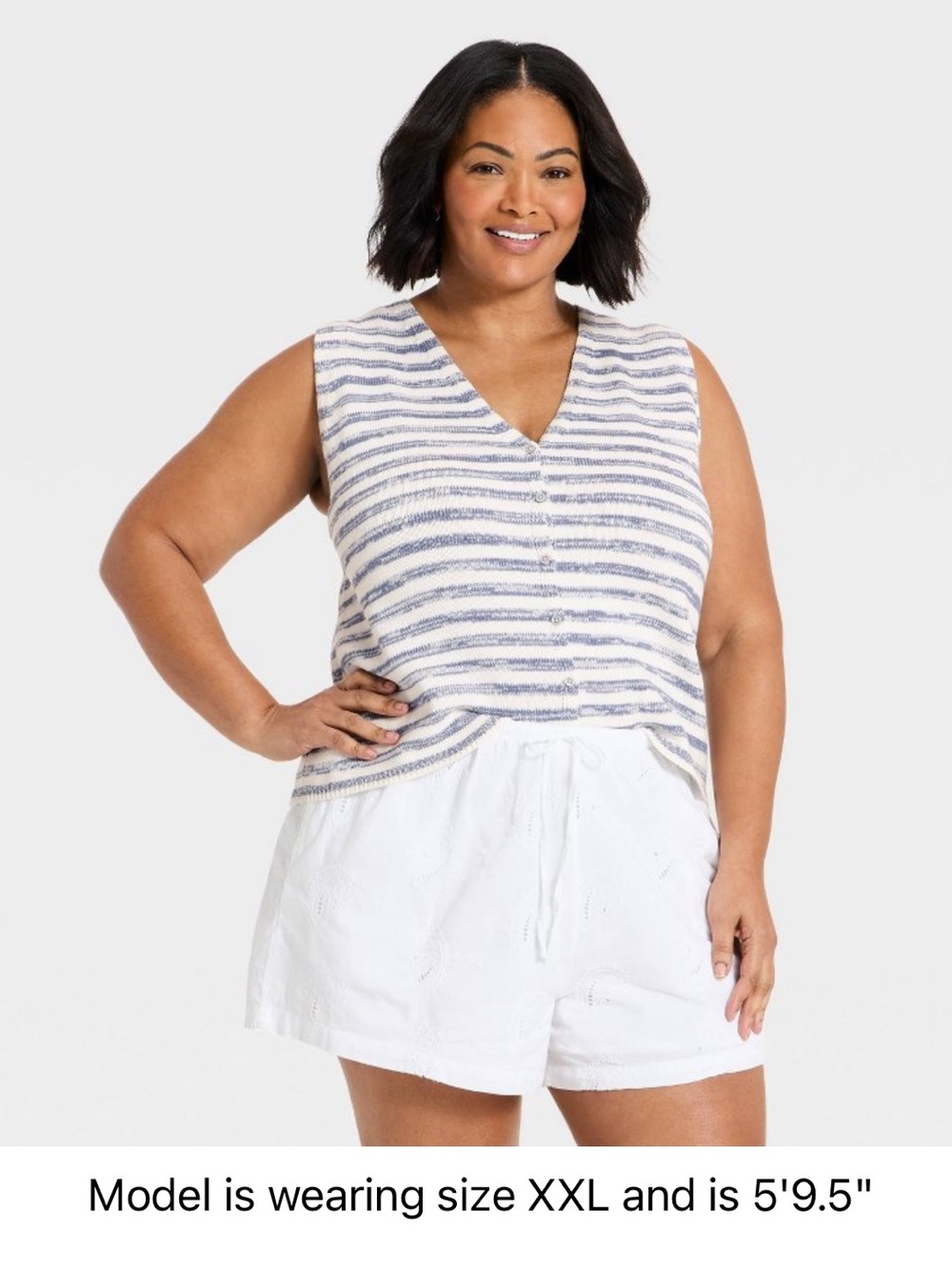 Button Front Stripe Sweater Vest Tank - Picture 2 of 5